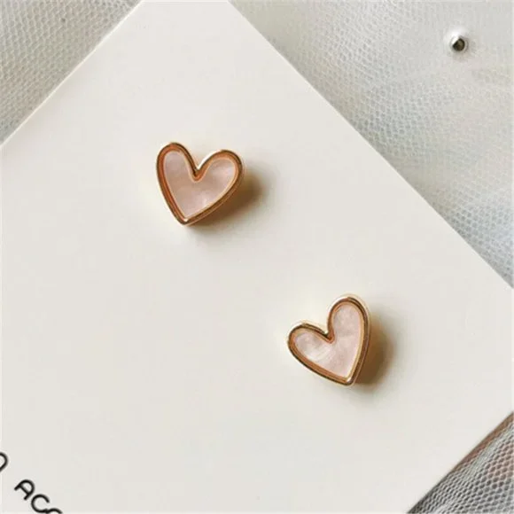 Cute Pink Heart Stone Stud Earrings for Women - Picture 3 of 11